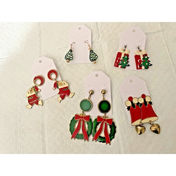 Vintage Christmas Earrings - Enamel and Wire - Picture 1 of 3